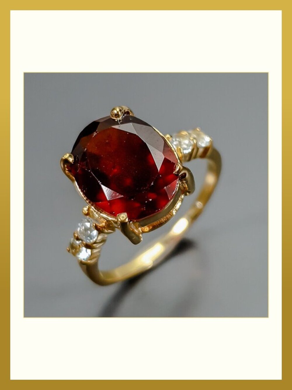 RING Natural Hessonite Ring 925 Sterling Silver Size 6.75